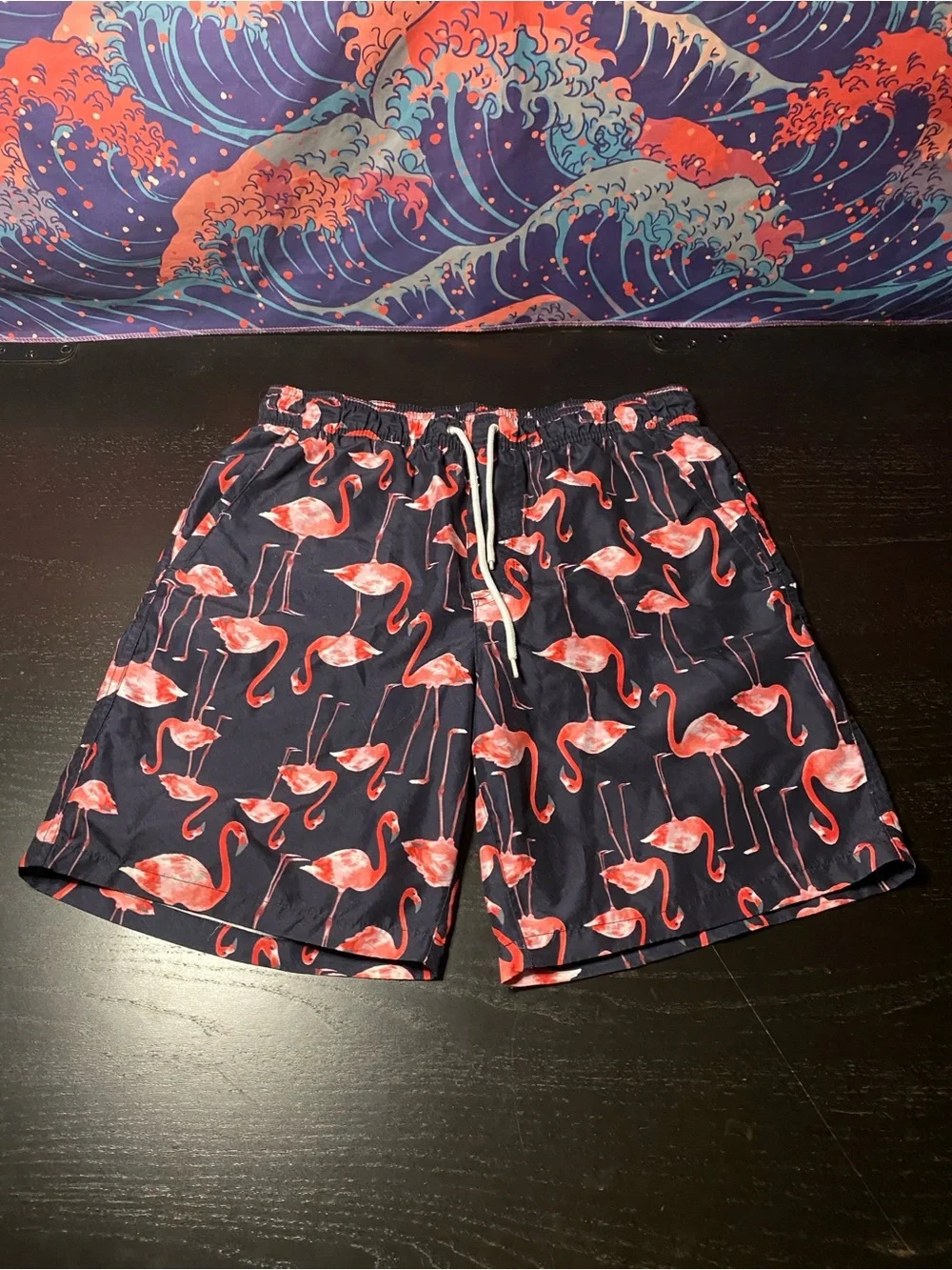 Forever 21 Navy Swim Trunks with Pink Flamingo Print